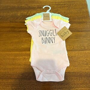 Lot Of 3 Rae Dunn Baby Bodysuits 0-3 Months Girls Snuggle Bunny Easter Chick
